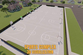 create 3d sports complex, stadium and sports facility visualization