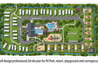design professional 2d site plan for rv park, resort, playground and campground