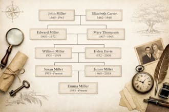 build a complete and accurate family tree with names, dates, and family research