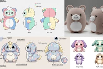 create custom plushie reference sheets stuffed animal character ych concepts