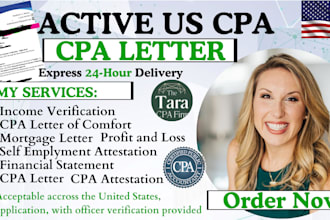 write US CPA letter CPA comfort letter CPA verification letter profit and loss