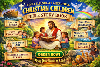 illustrate a beautiful christian children bible story book kids faith based art