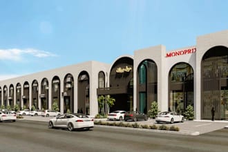 redesign old retail shopping store, strip mall rendering, building park design
