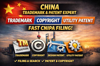 apply china tm trademark, copyright, design patent and utility patent