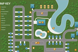 draw 2d or 3d vector rv park map, campground map, resort property site plan