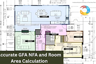 calculate gfa, nfa and room areas with professional architectural diagrams