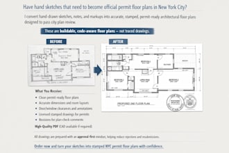 convert sketches into stamped permit ready floor plans in new york