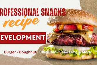 create professional snacks recipes for burgers, doughnuts, chin chin