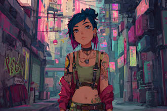 illustrate you as a cyberpunk style character