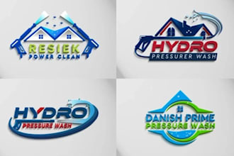 design clean house janitorial pressure wash or commercial cleaning service logo
