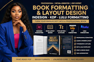 indesign formatting, book layout design, type setting, kdp and lulu formatting