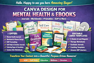 create mental health worksheet workbook journal, infographics, checklist planner