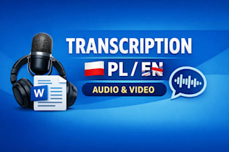 transcribe audio or video to text in english or polish language