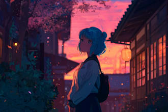 design aesthetic anime lofi background for youtube