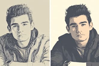 do cartoon, stencil and line art portrait from original