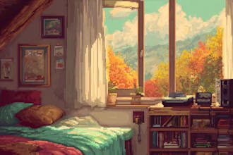 create cozy lofi aesthetic room or window view