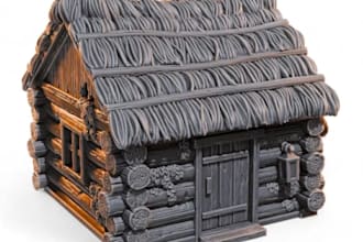 sculpt 3d wood cabin, tower house medieval printable scenery,3d wargaming castle