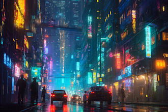 create futuristic cyberpunk cityscape with neon lights