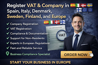register vat and company in spain, italy, denmark, sweden, finland, and europe