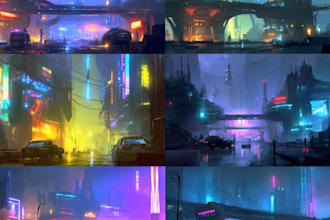draw futuristic neon city concept art for games