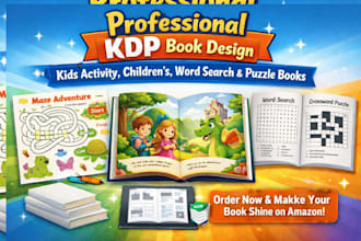do kids activity book design, children book design, word search kdp puzzle book