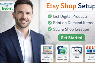 setup etsy shop digital product listing print on demand SEO shop creation