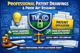 do technical patent drawing, patent illustration, prior art search for invention
