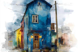 create house and building photo into watercolor art