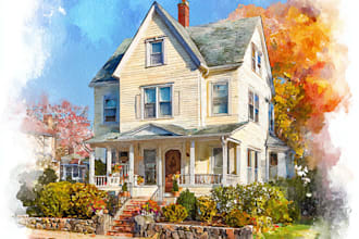 paint a watercolor house portrait or city space illustration