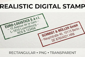 create realistic rectangular digital business stamps in png