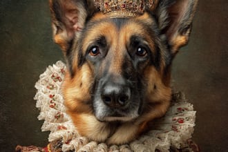 create a royal pet portrait in king or queen outfit
