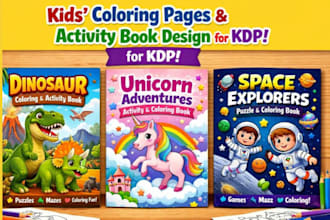 design children activity book, kids and adults coloring book