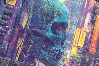 create detailed art of sci fi cyberpunk psychedelic artwork