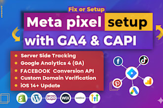 setup meta pixel, fb conversion API, ga4, server side tracking, google ads, GTM