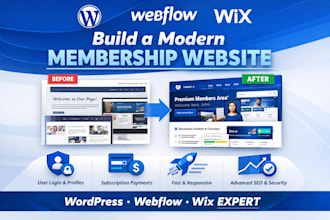build modern modern wordpress, webflow, or wix websites with membership access