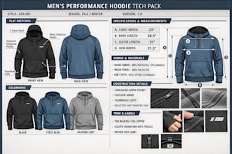 create tech pack for activewears, streetwear, hoodies and loungewear