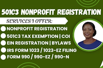 501c3 annual 990, 1023ez, bylaws, coi, nonprofit registration, 501c3 tax exempt