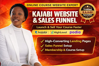 build kajabi website, kajabi online course, sales funnel, podia and landing page