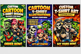 create custom cartoon t shirt illustration designs for brand or band merchandise