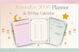 design a digital, printable and editable ramadan 2026 planner journal