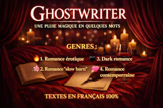 ghostwrite your romance story, ebook, text, novel in french