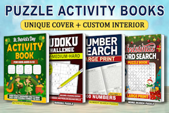 create professional puzzle activity book cover with interior for amazon KDP