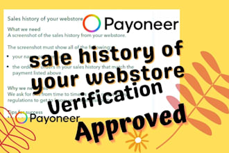 sale history of your webstore payoneer verification
