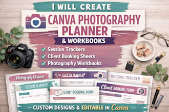 create canva photography planner, session tracker, client booking sheet workbook
