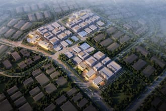 visualize landscape property,birdeye view render, green infrastructure,parks cgi