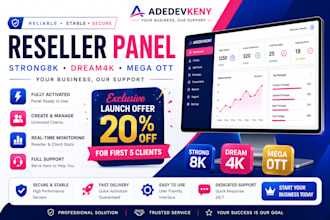 deliver activated reseller panel strong8k, dream4k mega ott with full support
