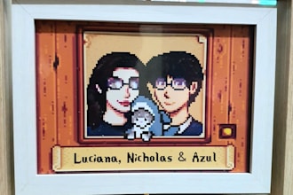 illustrate your couple in a cozy pixel farm game style