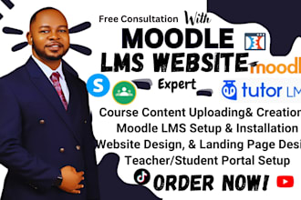 install, build moodle lms website, moodle course creation, moodle customization