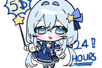 draw a cute fullbody chibi characters in 24 hours