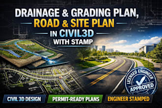 do drainage and grading plan, road and site plan in civil3d with stamp